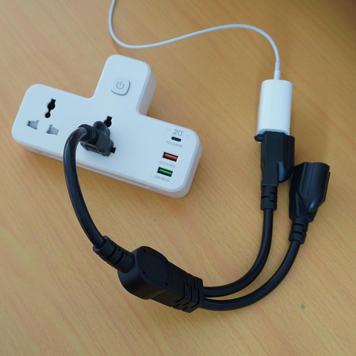 1.5 FT Extension Cord Splitter 1 to 2, 3 Prong Indoor Power Outlet Splitter - 16AWG Cable Wire Extender for Halloween & Christmas Decorations - Black