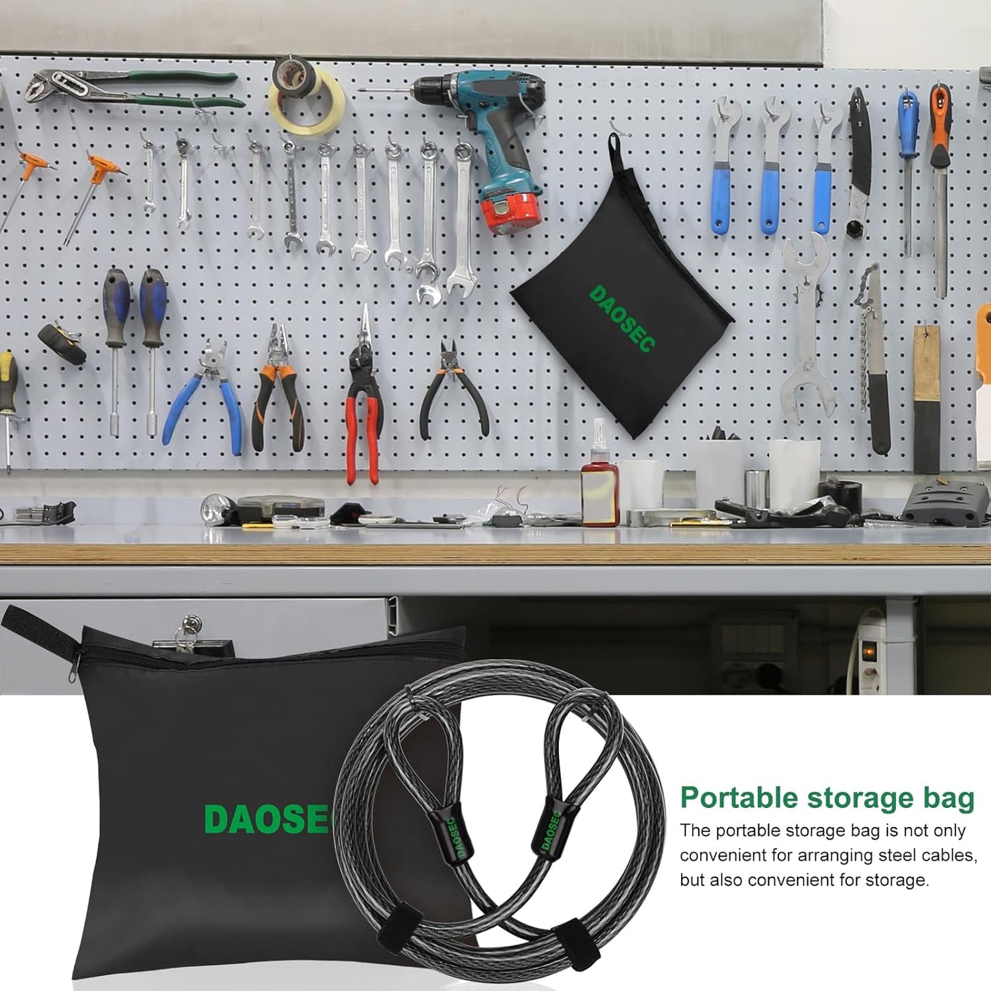 15 ft x 1/2" Flexible Steel Security Cable - Cut-proof Vinyl Coated Braided Cable for Bike & Padlock - Heavy Duty & Weatherproof