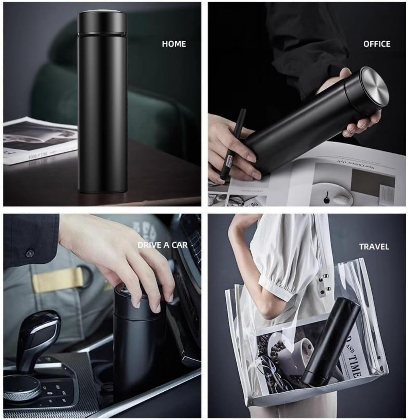 15 oz Insulated Vacuum Tumbler with Stainless Steel Infuser - Keeps Drinks Hot or Cold for Hours - Tea Thermos Coffee Travel Bottle - Gift Packing - Black