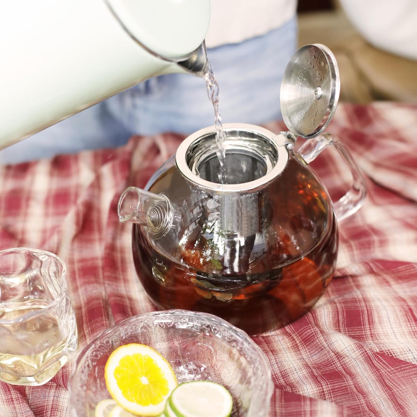 1500ml Glass Teapot with Removable Infuser - Stovetop Safe Tea Pot for Blooming and Loose Leaf Tea - Heat-resistant Borosilicate Glass - Easy to Clean