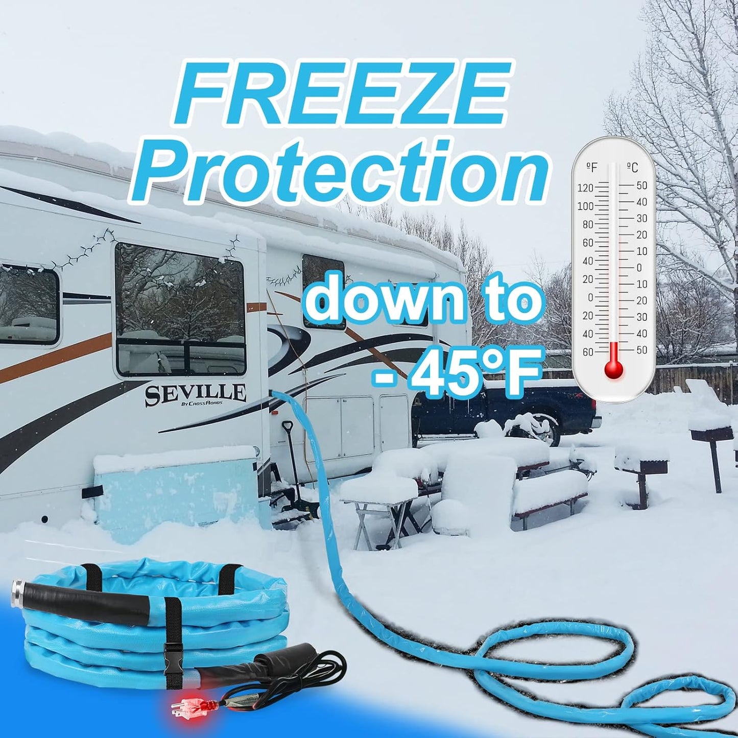 15FT Cupohus Heated Water Hose for RV -45℉, Ideal for RV Campers, Trailers, Kennels - Keeps Water Flowing in Freezing Temps