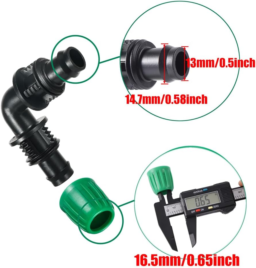 15PCS FULAIERGD 1/2" Tubing Elbow Connectors for Pond Irrigation - Barbed Nuts, 1/2" ID x 0.6-0.63" OD