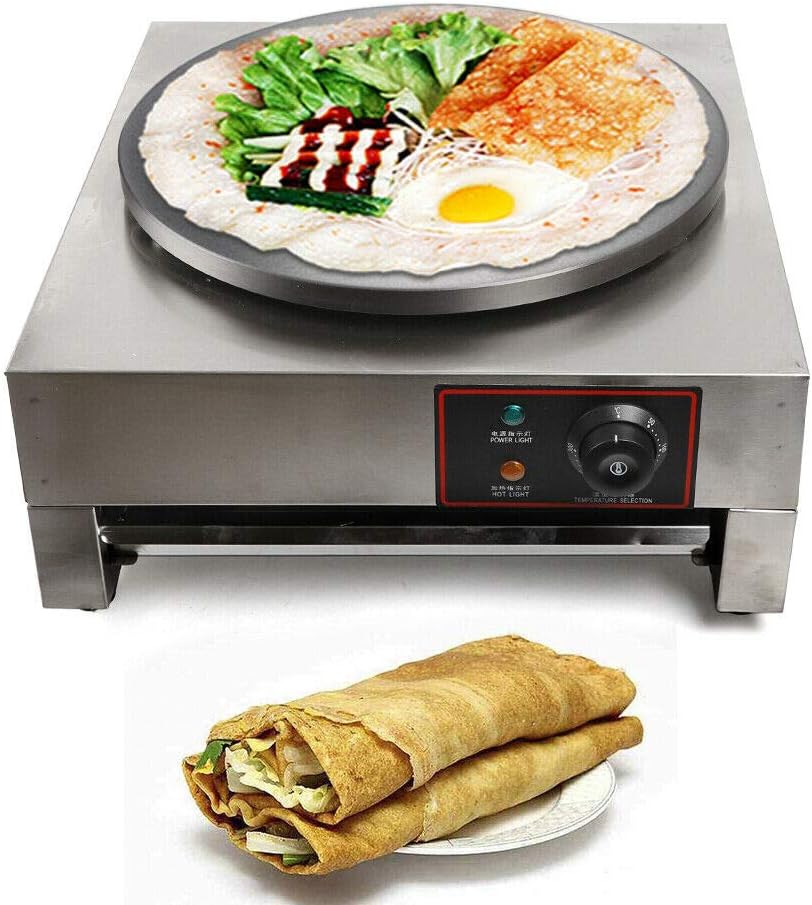 16-Inch Commercial Electric Crepe Maker with Non-Stick Pan and Wood Spreader - 110V 2.8KW Single Hotplate (Style 1)