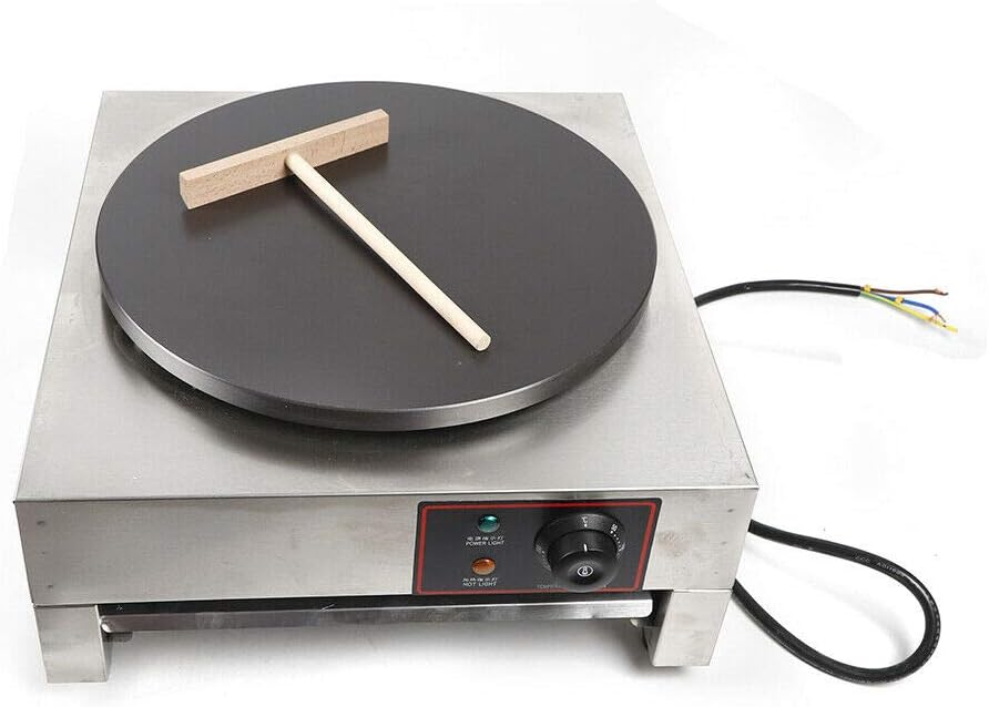 16-Inch Commercial Electric Crepe Maker with Non-Stick Pan and Wood Spreader - 110V 2.8KW Single Hotplate (Style 1)
