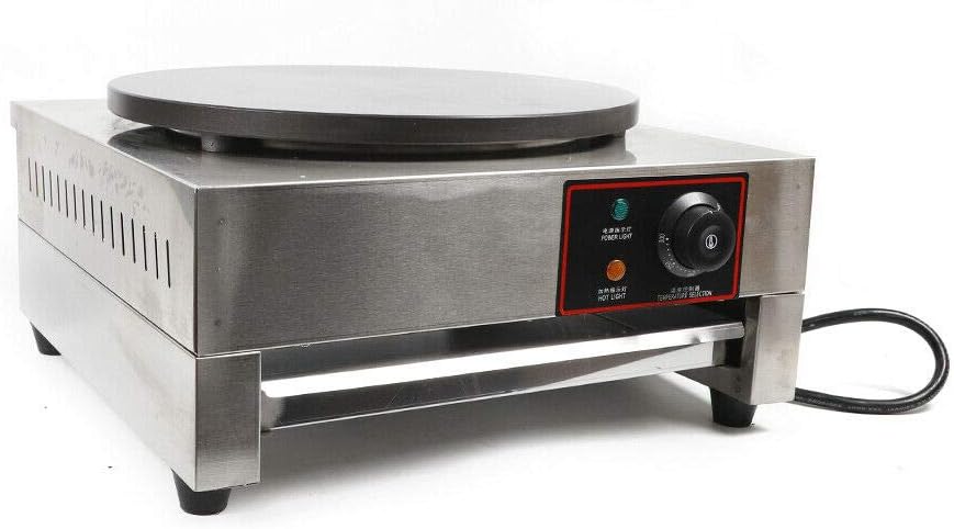 16-Inch Commercial Electric Crepe Maker with Non-Stick Pan and Wood Spreader - 110V 2.8KW Single Hotplate (Style 1)