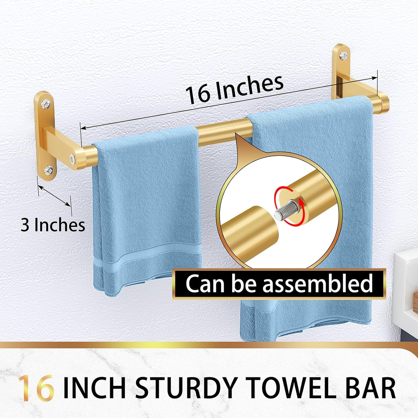 16 Inch Gold Stainless Steel Towel Bar for Bathroom Wall - Heavy Duty Single Rod Holder by KLJKPA
