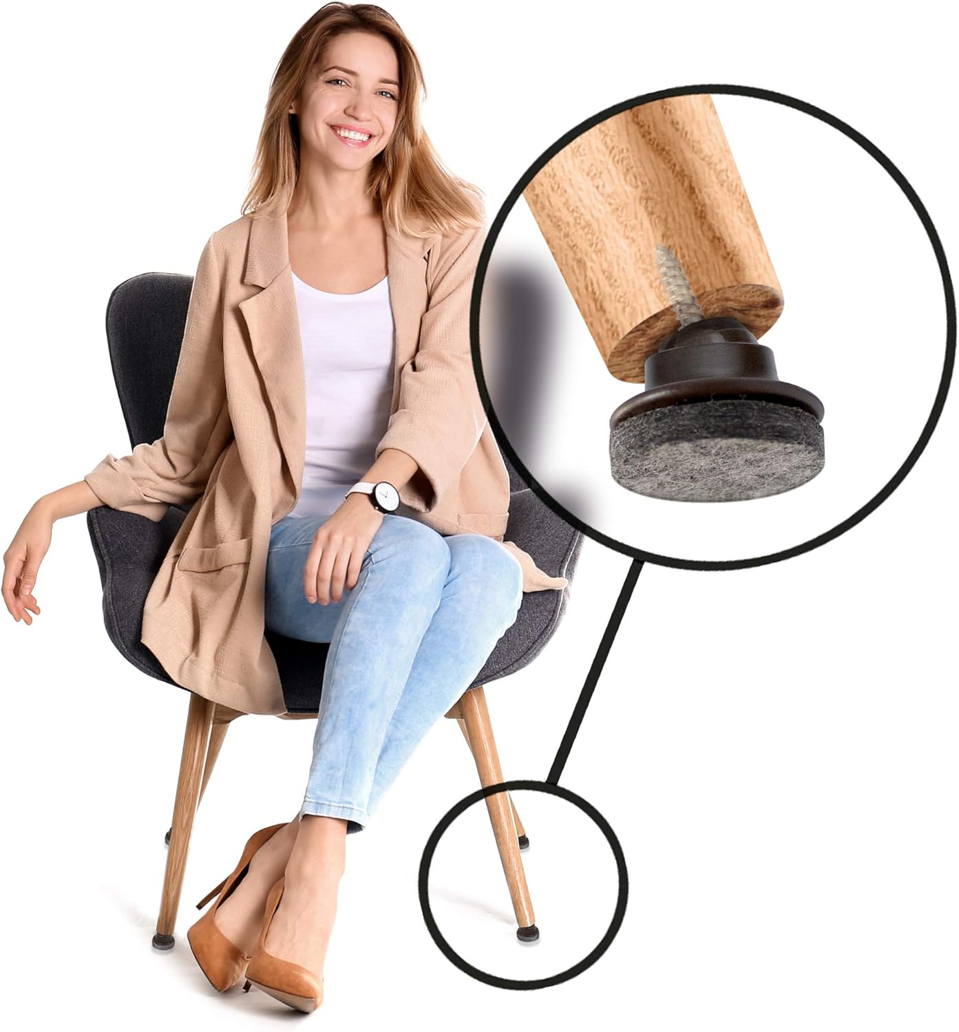 16 Pack Slipstick GorillaFelt Swivel Glide Felt Chair Sliders for Angled or Straight Furniture Legs - 1 Inch Round Felt Glides - CB259-16