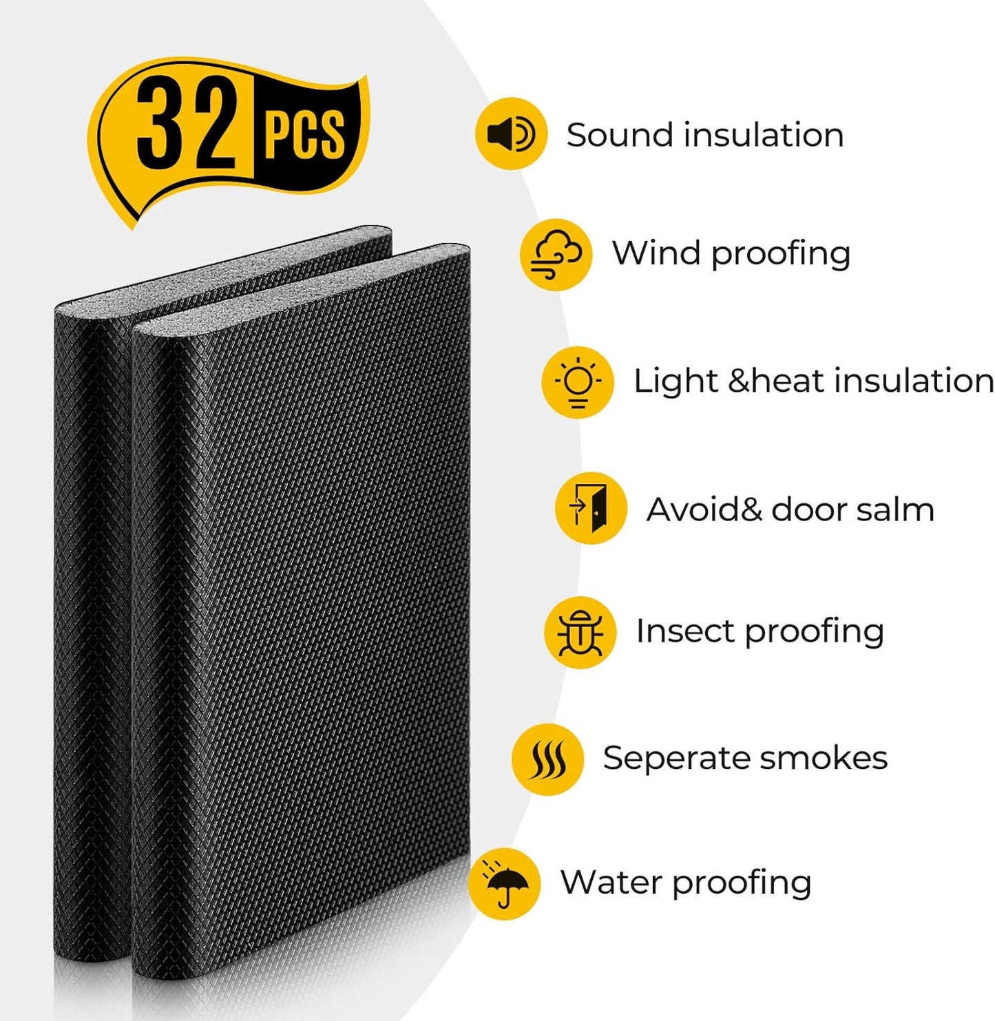 16-Piece Black Door Corner Seal Weatherstripping Kit for Exterior Doors - Draft Stopper Adhesive Pads for Weather Stripping and Protection
