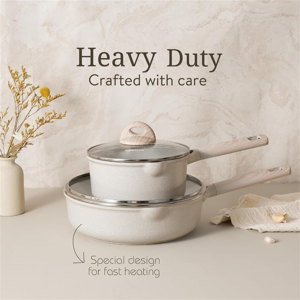 16 Piece Non-Stick Granite Pots and Pans Set - Large Capacity Kitchen Cookware Collection for Induction Cooktops