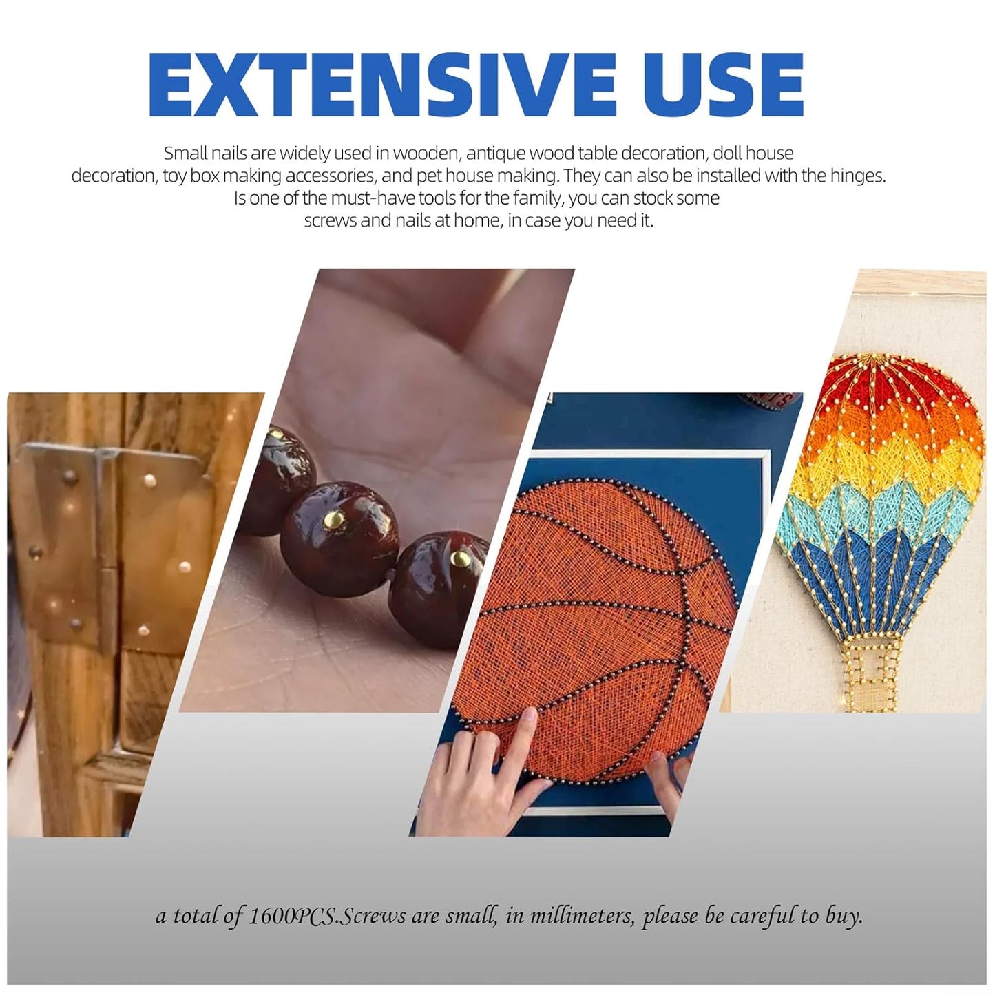 1600Pcs Small Tiny Nails Kit - Wooden, Screw, Gold, Silver, Bronze 1x6mm, 1x8mm, 1x10mm - DIY Hardware Accessories Installation