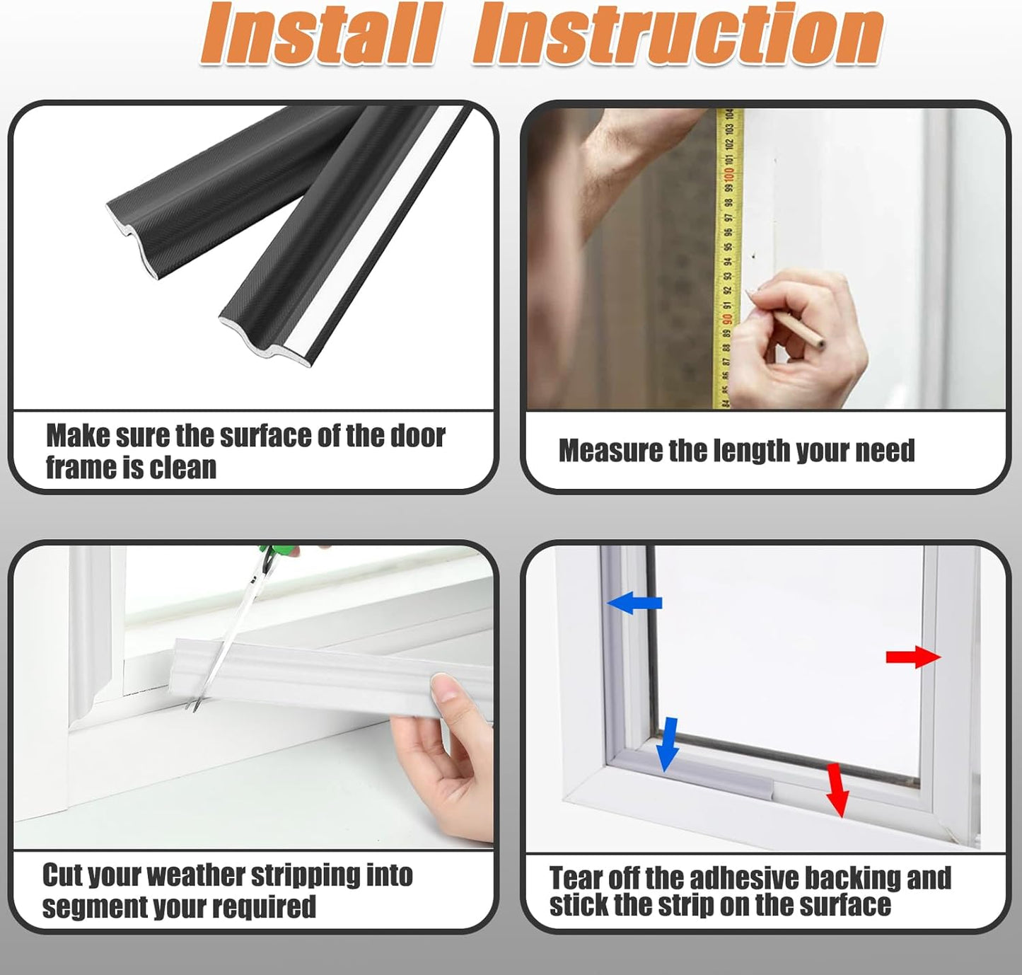 16.4ft Black Window Adhesive Weather Stripping Seal Strip for Sound and Heat Insulation, Dust and Water Prevention