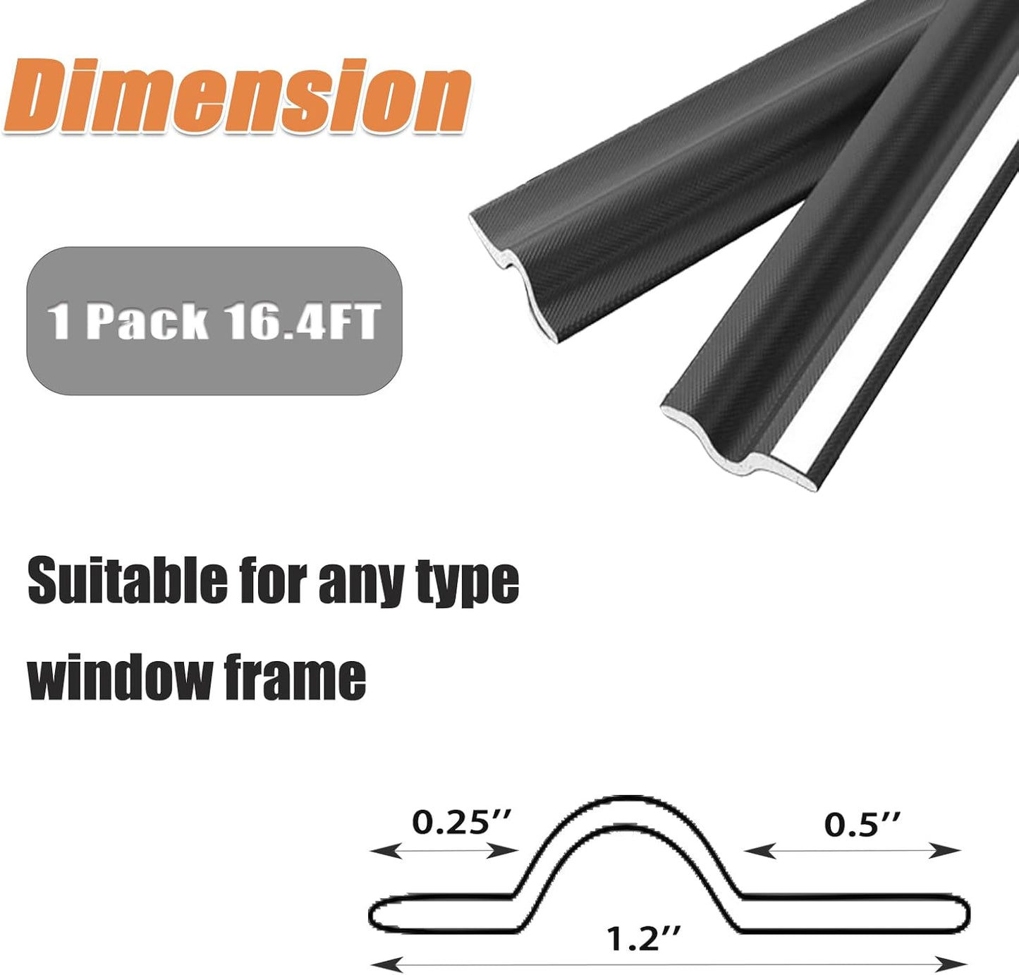 16.4ft Black Window Adhesive Weather Stripping Seal Strip for Sound and Heat Insulation, Dust and Water Prevention