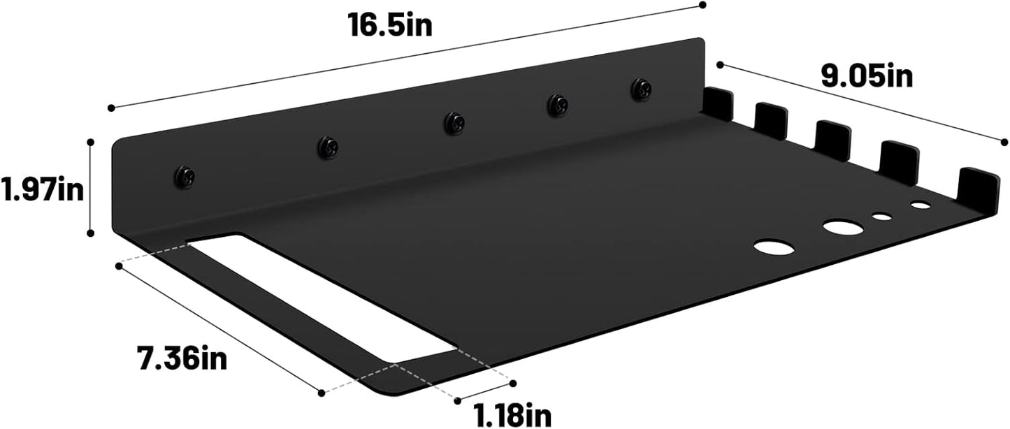 16.5" Chainsaw Wall Mount Hanger Hook Rack Shelf Stand - Black Metal Floating Shelf for Garage Organization Storage