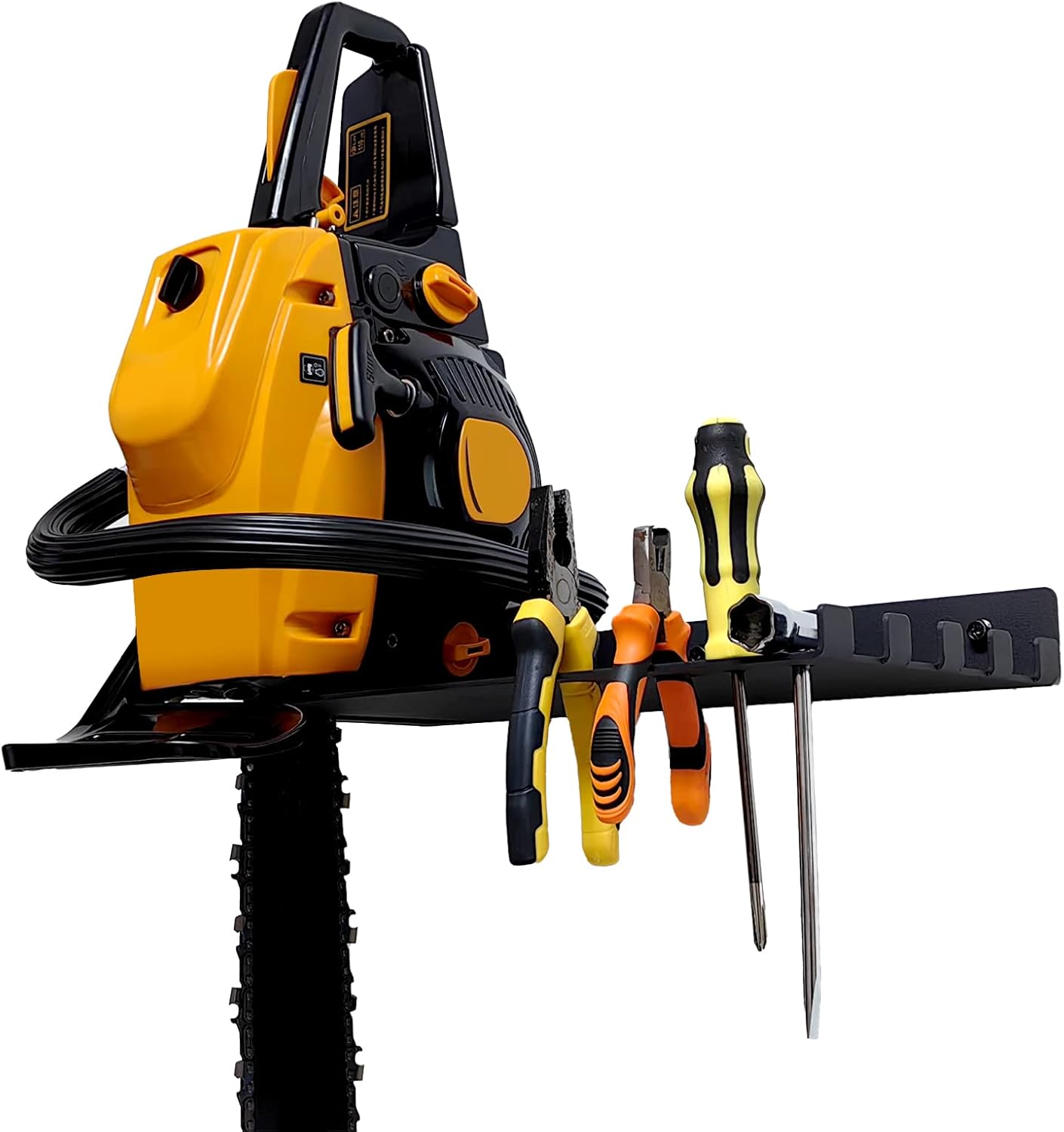 16.5" Chainsaw Wall Mount Hanger Hook Rack Shelf Stand - Black Metal Floating Shelf for Garage Organization Storage