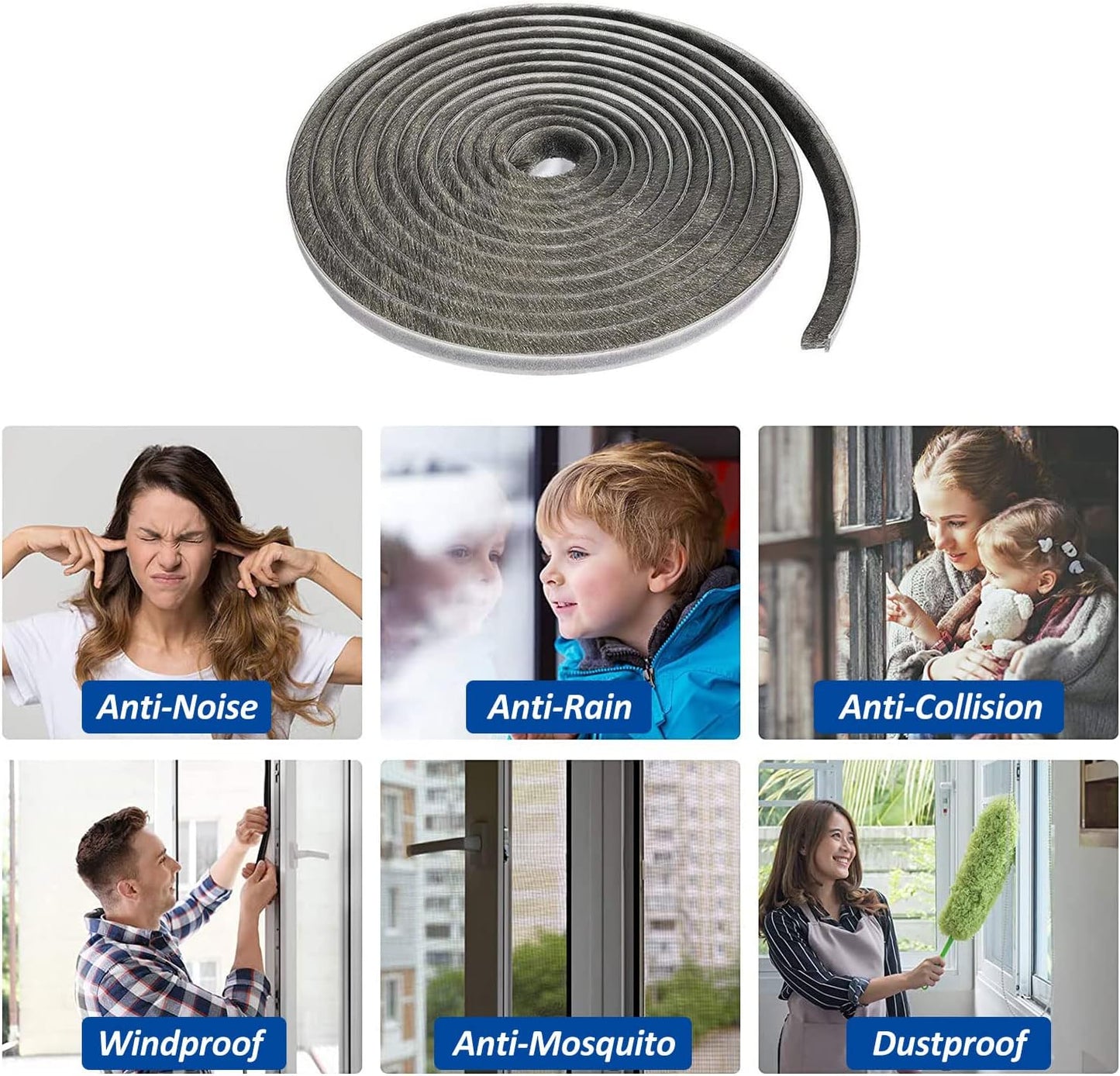 16.5FT Brush Weather Stripping for Sliding Windows/Glass Doors - Self Adhesive Seal Strip Draft Stoppers - 11/32" Wide X 3/16" Thick