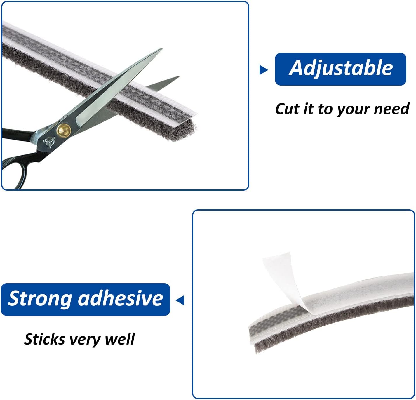 16.5FT Brush Weather Stripping for Sliding Windows/Glass Doors - Self Adhesive Seal Strip Draft Stoppers - 11/32" Wide X 3/16" Thick