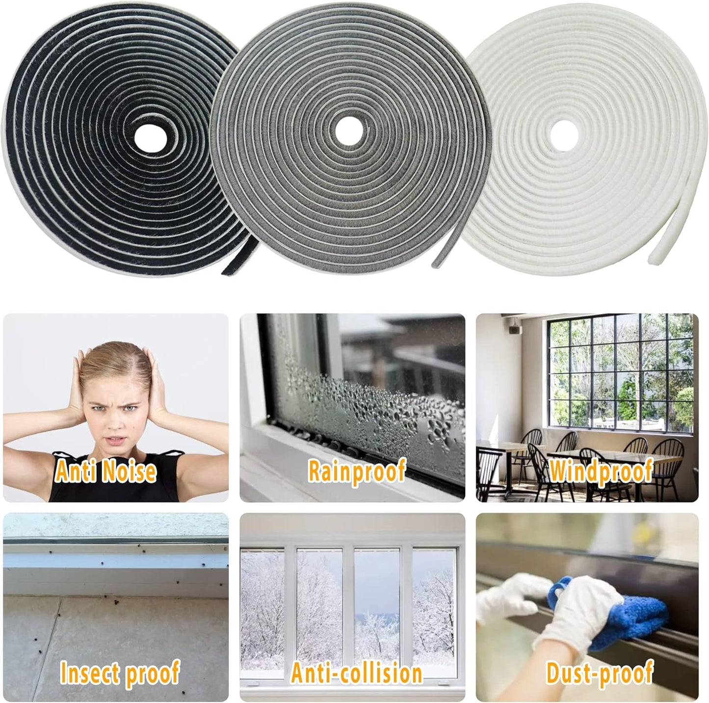 16.5FT Self Adhesive Brush Weather Stripping Seal for Windows & Doors - Soundproof, Windproof, Dustproof - Strong Stickiness - 0.35'' Wide x 0.2'' Thick - White
