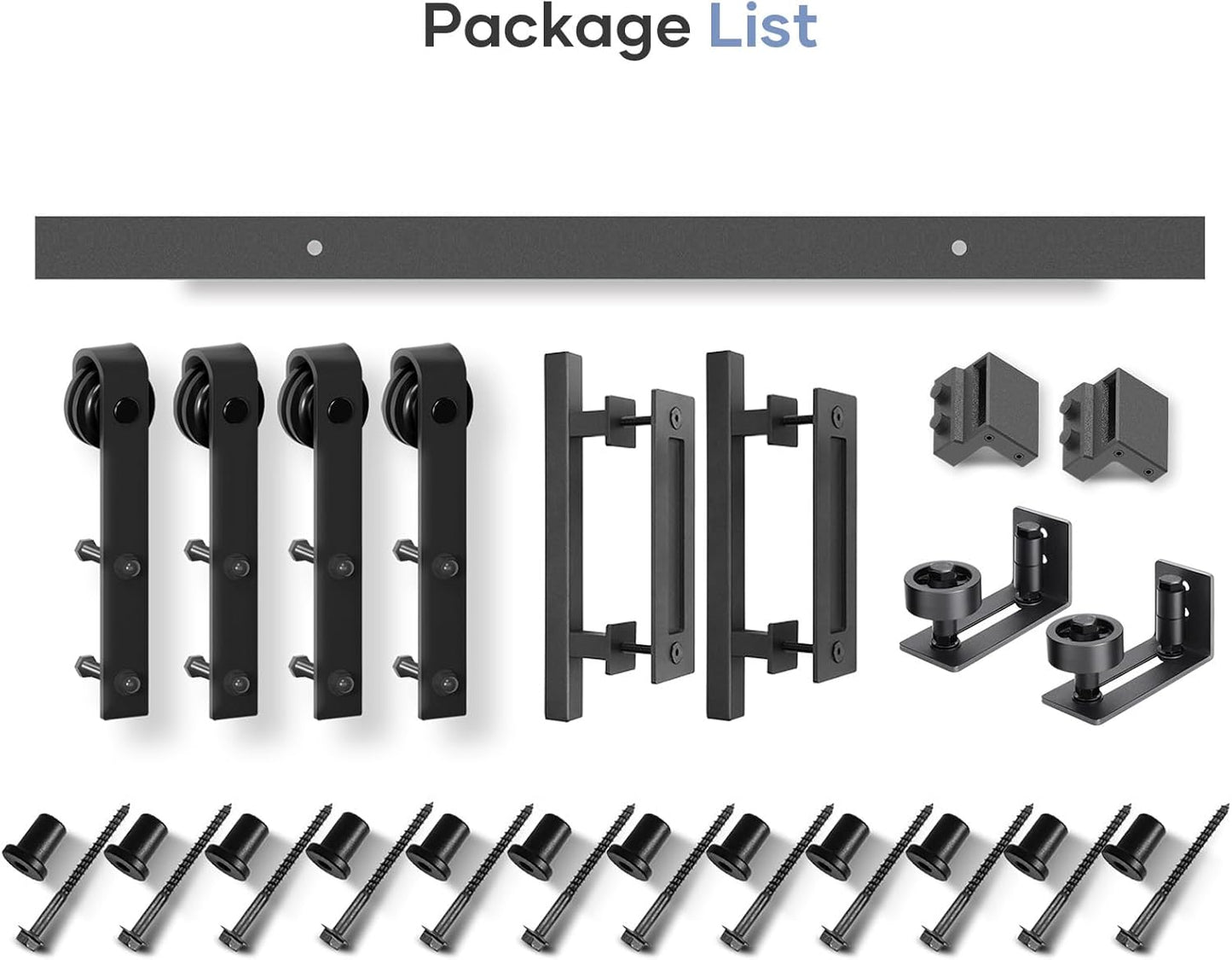 16FT Double Sliding Barn Door Track and Handle Hardware Kit - Heavy Duty J Pulley, Smooth and Quiet Slide, Easy Installation - Fits 44" to 48" Wide Doors