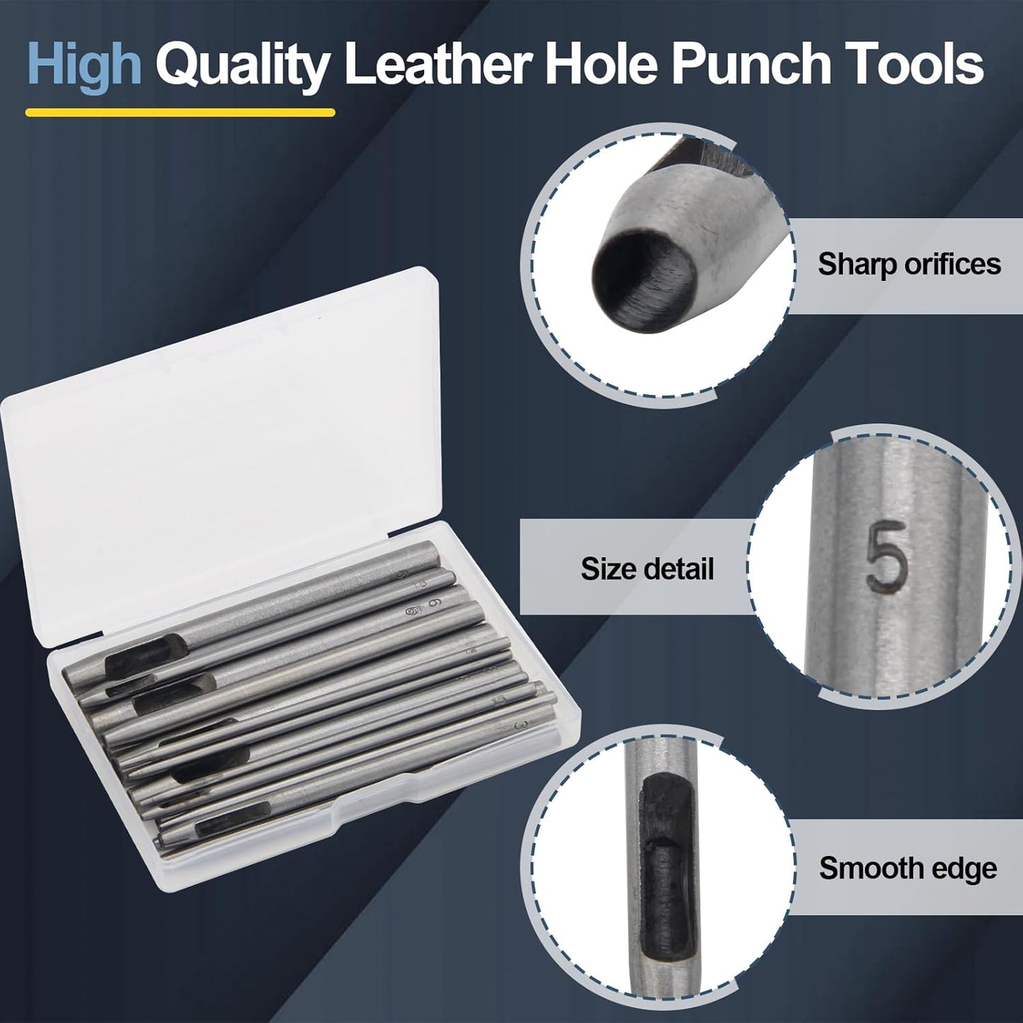 17-Piece Leather Hole Punch Tool Set 0.5-7mm - Metal Hollow Punching Kit for Belts, Watch Bands, Paper, Plastic & Leather - Includes Storage Box