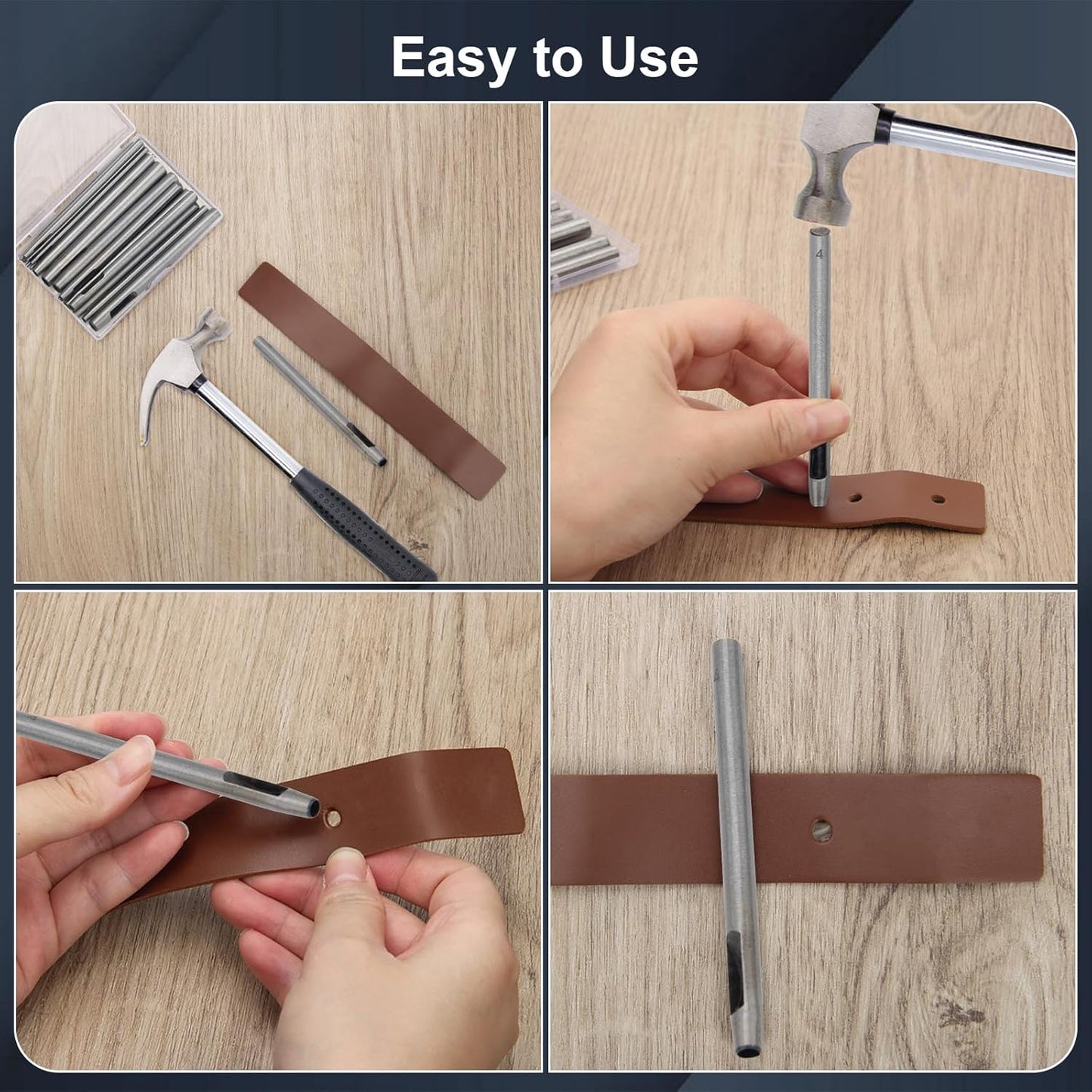 17-Piece Leather Hole Punch Tool Set 0.5-7mm - Metal Hollow Punching Kit for Belts, Watch Bands, Paper, Plastic & Leather - Includes Storage Box