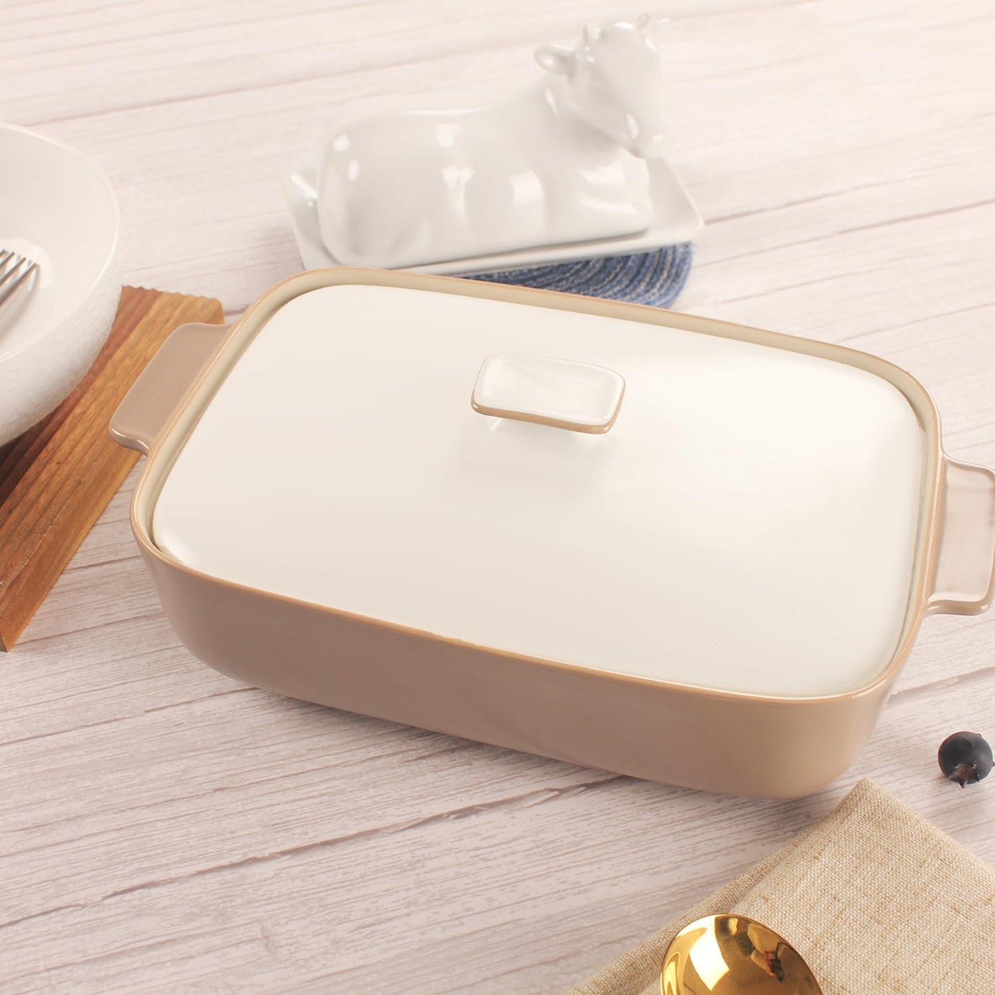 1.7 Quart Stoneware Casserole Dish Set with Lids - Microwave, Oven, and Dishwasher Safe