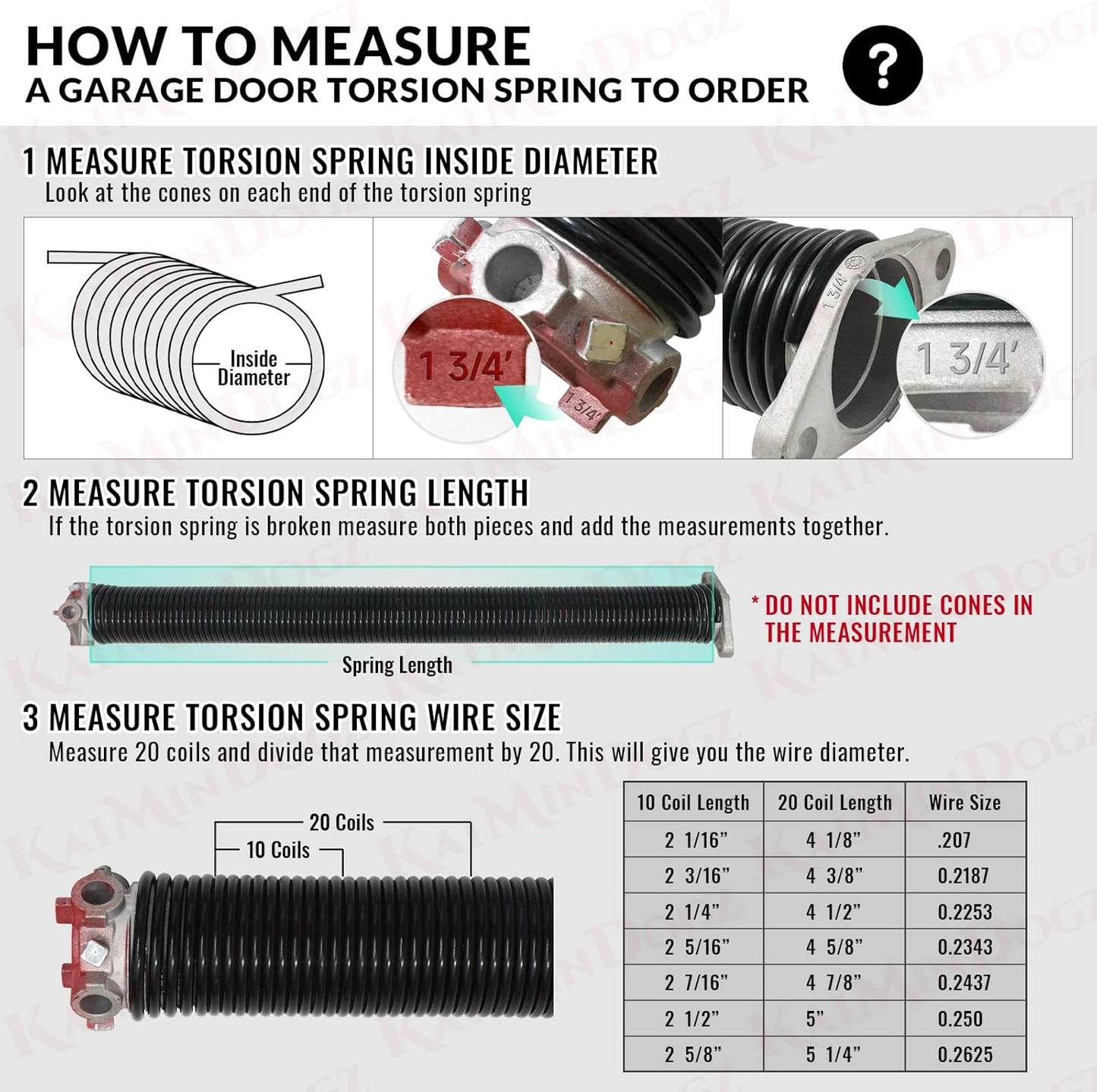 1.75" Garage Door Torsion Springs Set with Winding Bars & Gloves - Black Coated, High Precision, Oil-Free Replacement - 0.207 x 1.75"x 26" - 16,000 Cycles