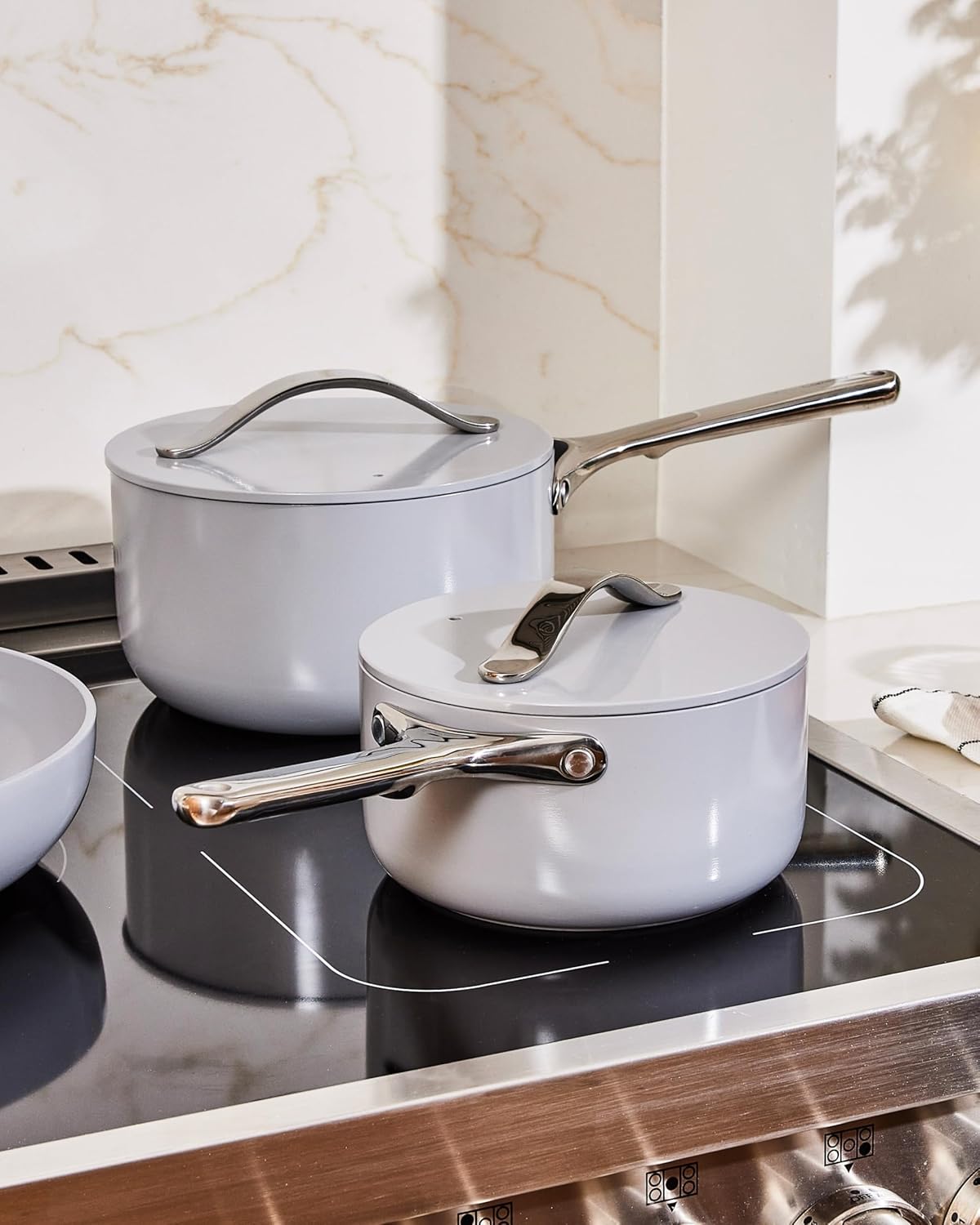 1.75 qt Caraway Ceramic Sauce Pan with Lid - Nonstick, PTFE & PFOA Free - Oven Safe, All Stovetops - Gray