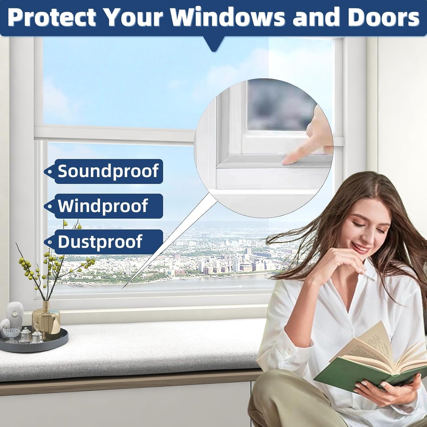 196 Inch Foam Door Weather Stripping Window Seal Strip - Adhesive Soundproofing Insulation Draft Stopper Gap Seal - White