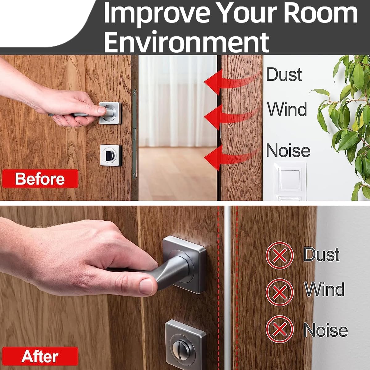 19.7 Feet Self-Adhesive Rubber Door Seal Strip for Weatherproofing and Soundproofing - Black