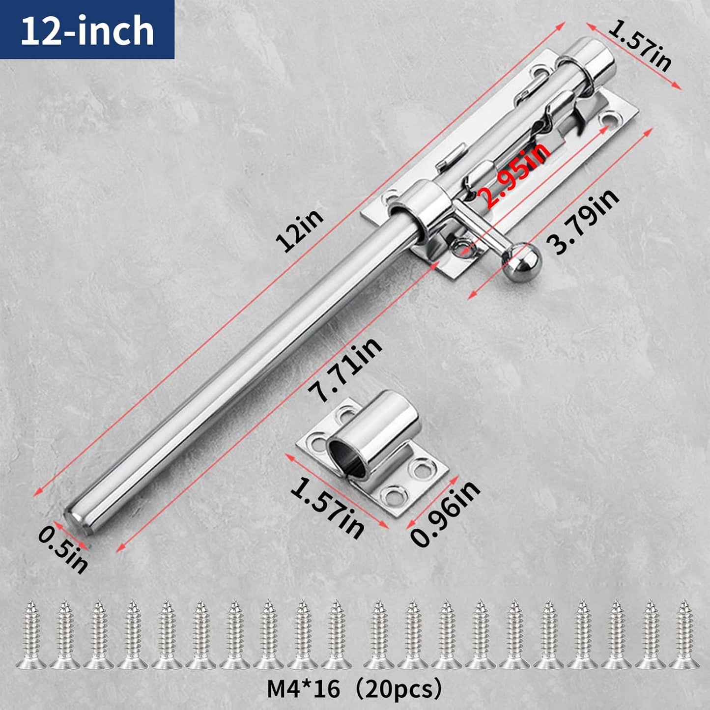 2 Pack 12" Stainless Steel Slide Bolt Gate Latch Set with Padlock - Heavy Duty Security Latch for Fence, Shed, Yard, Barn, Interior and Exterior Gates