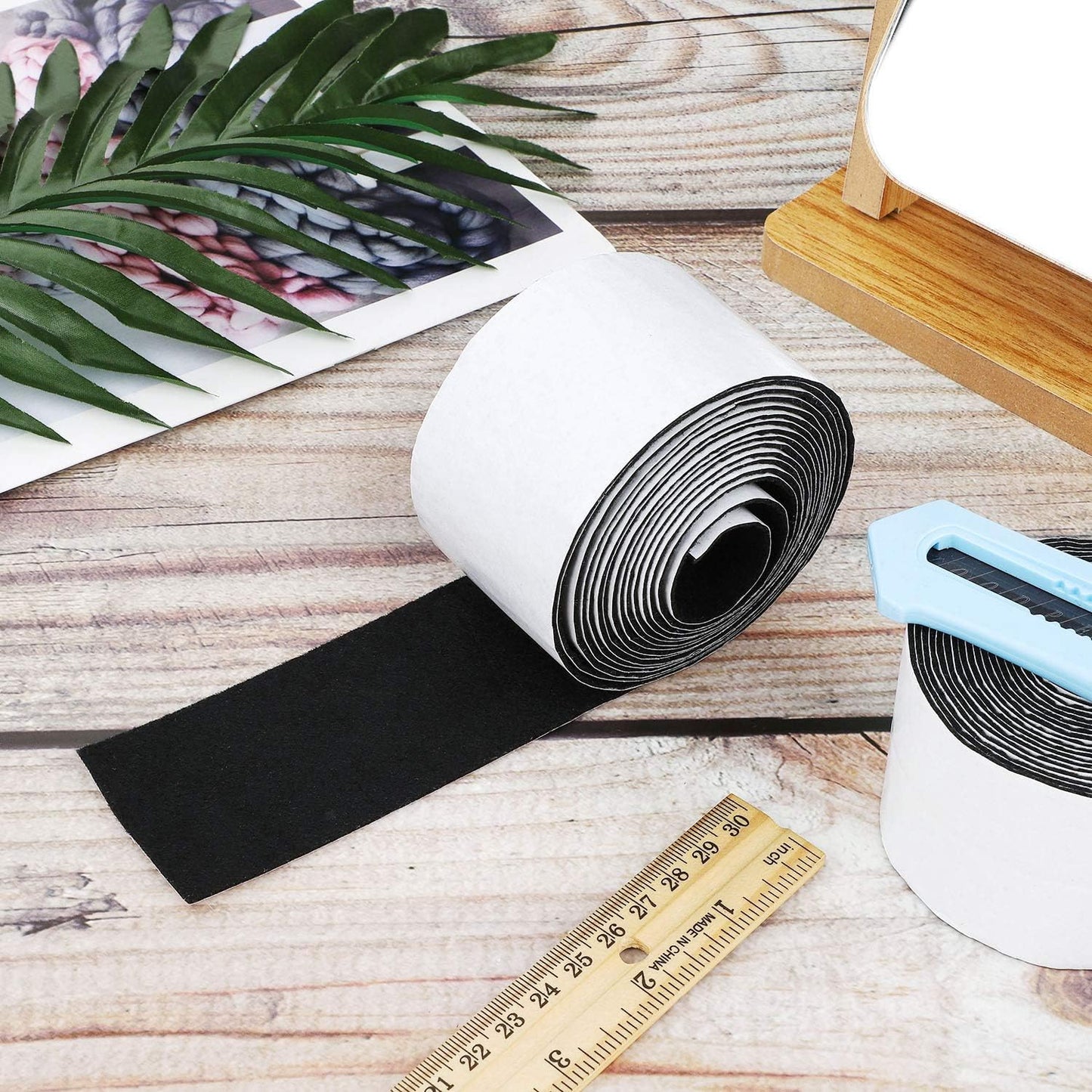 2 Pack 20 Ft Black Felt Strips with Adhesive Backing - Self Adhesive Tape Roll for Furniture Pads, Chair Wall Protector
