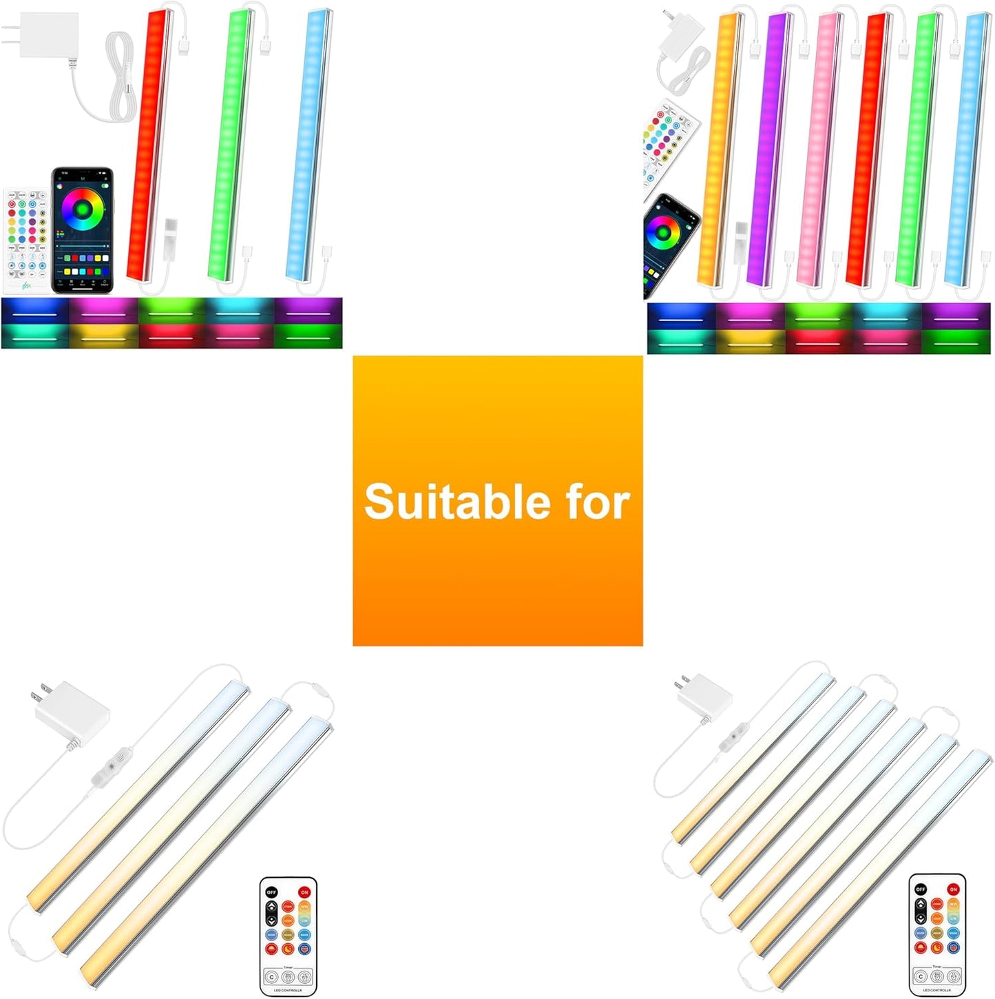 2-Pack 24" Extension Cables for Benreom Under Cabinet Lights - Compatible with 5 White Colors & Multicolor Options
