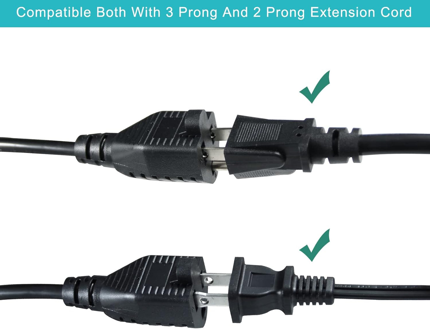 2-Pack 2FT Black Flat Wall Plug Outdoor Power Extension Cord with 2 Outlets - Y Splitter Waterproof 3 Prong Extension Cord, 125V 13A 16AWG