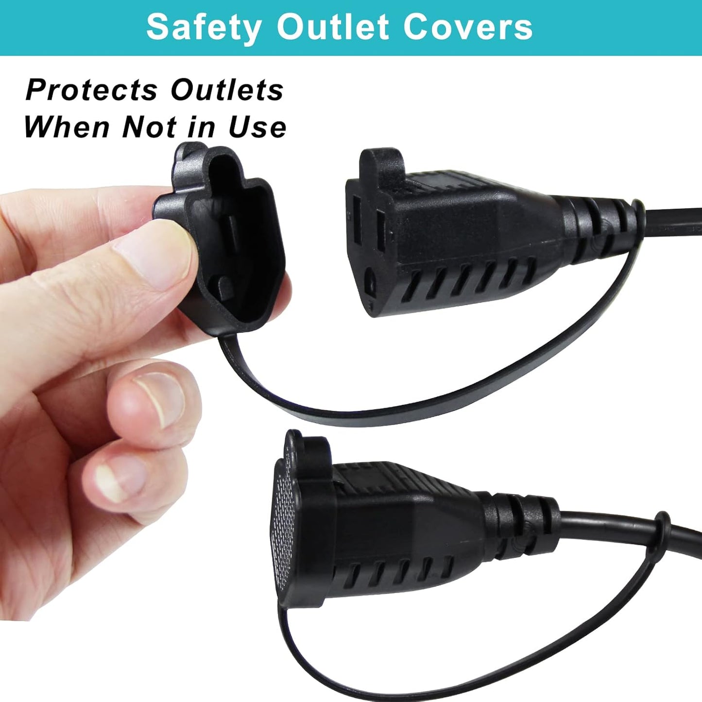 2-Pack 2FT Black Flat Wall Plug Outdoor Power Extension Cord with 2 Outlets - Y Splitter Waterproof 3 Prong Extension Cord, 125V 13A 16AWG