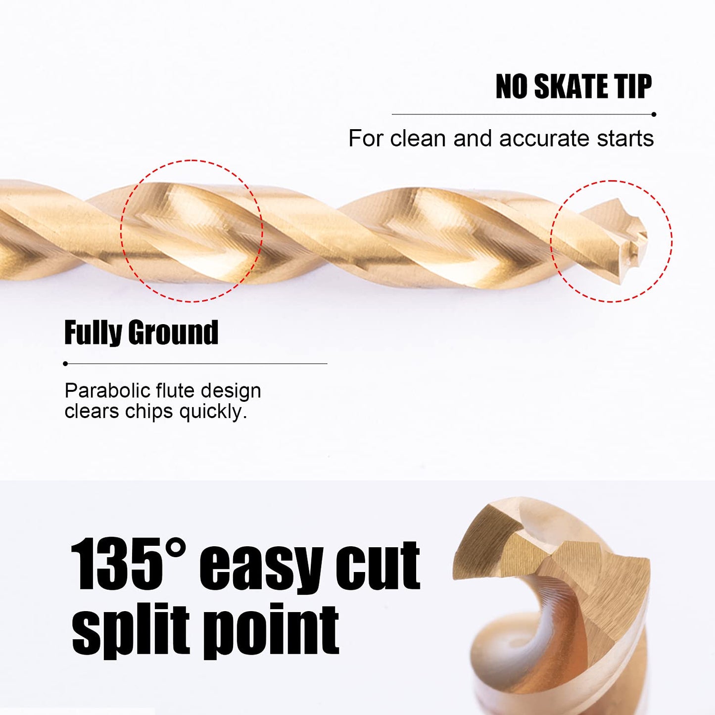 2-Pack 3/16" HSS Hex Shank Twist Drill Bits with 135 Degree Split Point for Steel, Copper, Aluminum, Wood, Plastic - Quick Change