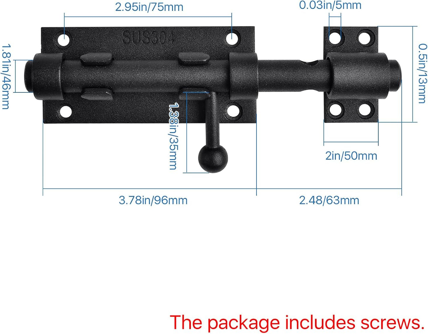 2 Pack 6.3inch Stainless Steel Sliding Bolt Gate Latch with Padlock Hole - Heavy Duty Barrel Bolt Lock for Yard, Trailer, Fence, Shed, Garages - Black