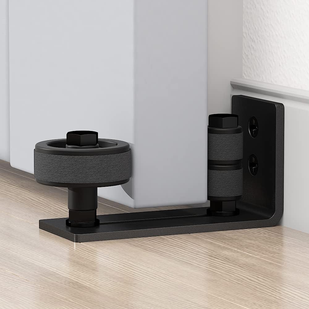 2 Pack Barn Door Floor Guide Wall Mount Stay Roller, 8 Setup Options, Flush Bottom, Black Powder Coated, Felt Strip, Countersunk Holes - SKYSEN (706-2 Pack) - WildKart