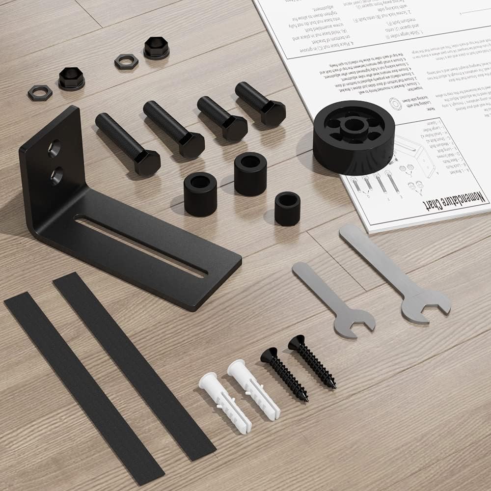 2 Pack Barn Door Floor Guide Wall Mount Stay Roller, 8 Setup Options, Flush Bottom, Black Powder Coated, Felt Strip, Countersunk Holes - SKYSEN (706-2 Pack) - WildKart