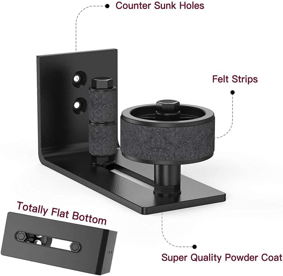 2 Pack Barn Door Floor Guide Wall Mount Stay Roller, 8 Setup Options, Flush Bottom, Black Powder Coated, Felt Strip, Countersunk Holes - SKYSEN (706-2 Pack) - WildKart