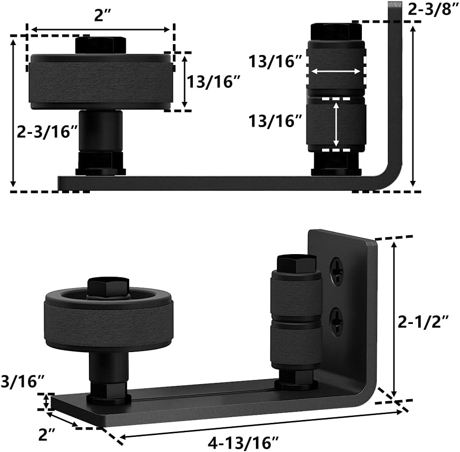 2 Pack Barn Door Floor Guide Wall Mount Stay Roller, 8 Setup Options, Flush Bottom, Black Powder Coated, Felt Strip, Countersunk Holes - SKYSEN (706-2 Pack) - WildKart