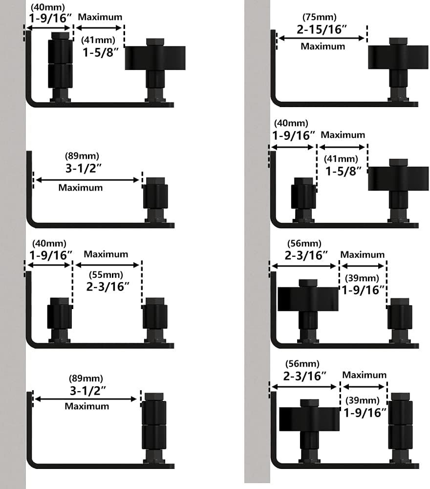 2 Pack Barn Door Floor Guide Wall Mount Stay Roller, 8 Setup Options, Flush Bottom, Black Powder Coated, Felt Strip, Countersunk Holes - SKYSEN (706-2 Pack) - WildKart