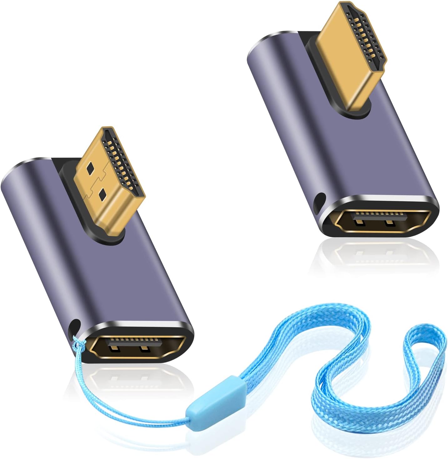 2 Pack Duttek 8K 90 Degree HDMI Adapter, Male to Female Extender Connector for HDTVs, PC, Laptop - 48Gbps, UHD HDMI 2.1, 8K@60Hz, 4K@120Hz