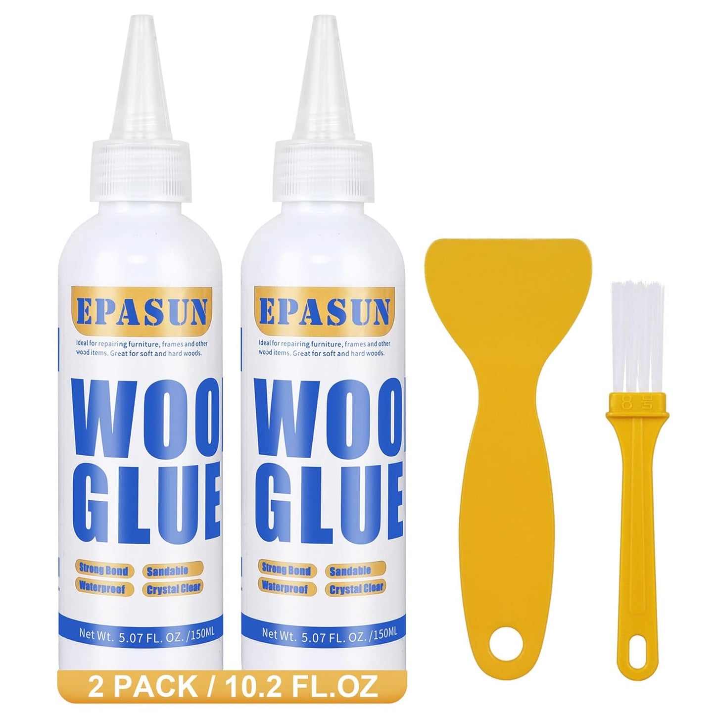 2 Pack EPASUN Wood Glue - Strongest Waterproof Furniture Repair Adhesive for Indoor/Outdoor Use - 150g (Clear)