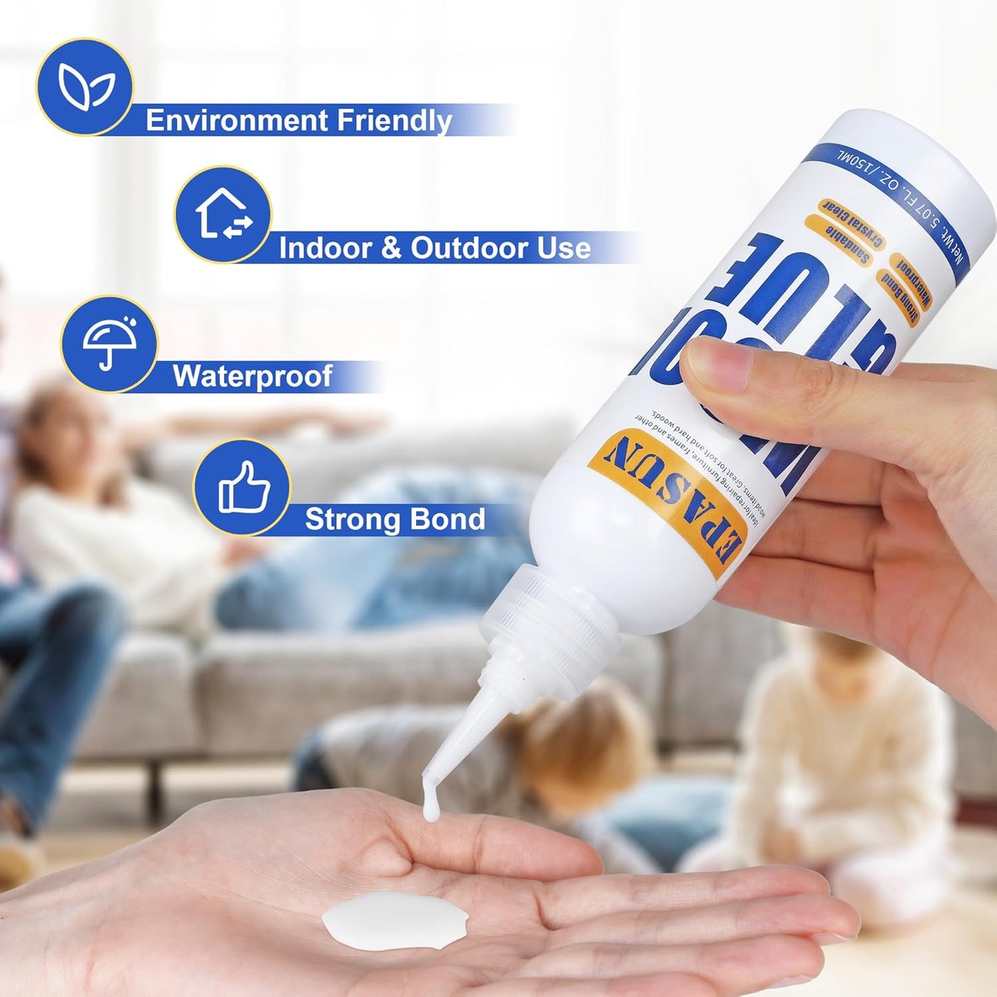 2 Pack EPASUN Wood Glue - Strongest Waterproof Furniture Repair Adhesive for Indoor/Outdoor Use - 150g (Clear)