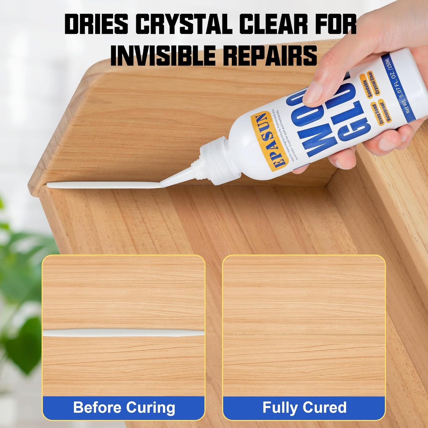 2 Pack EPASUN Wood Glue - Strongest Waterproof Furniture Repair Adhesive for Indoor/Outdoor Use - 150g (Clear)