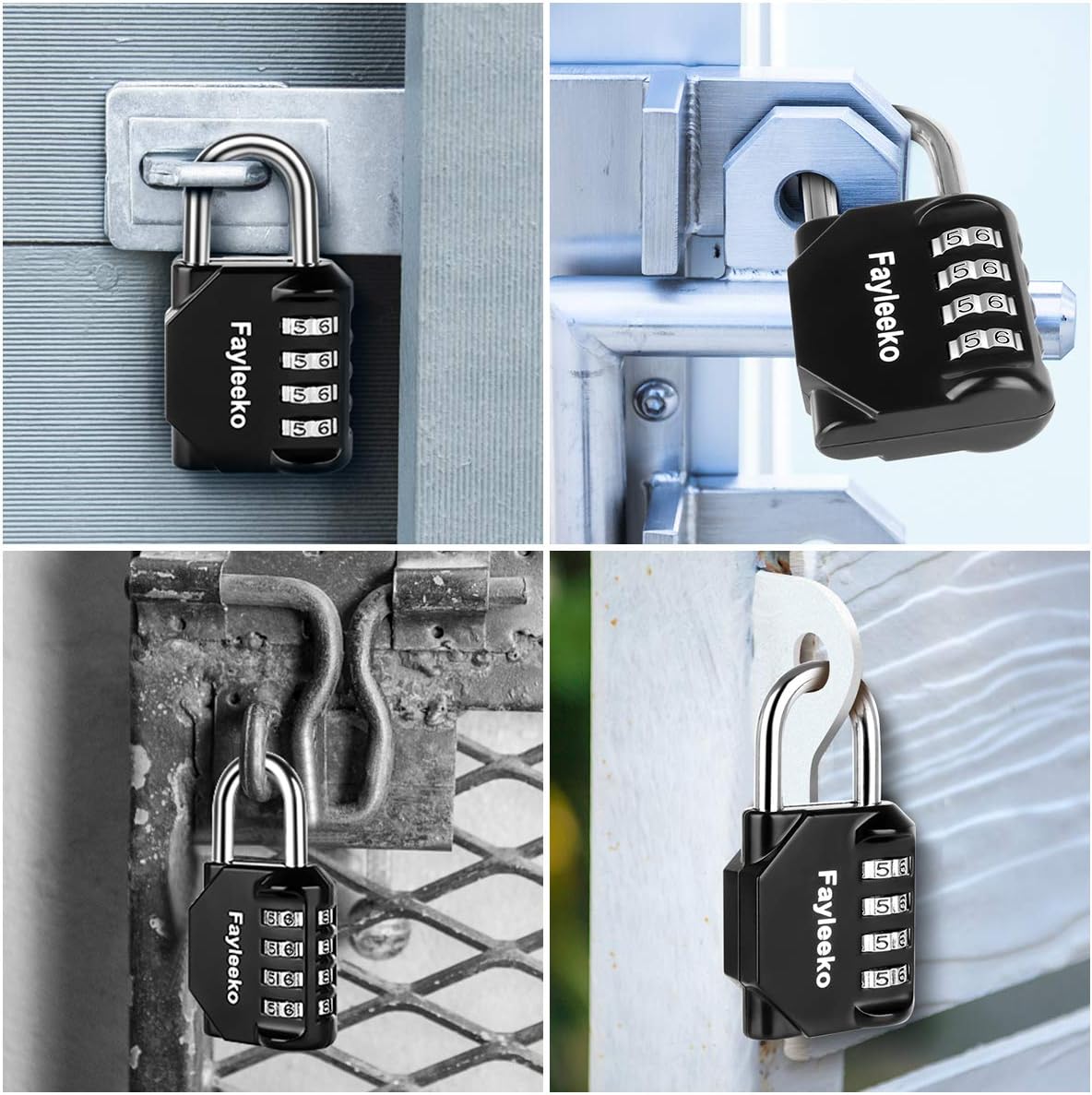 2 Pack Fayleeko Black 4 Digit Combination Locks for School Gym Locker, Fence, Toolbox - Padlock for Cabinet Storage & Hasp Case - WildKart