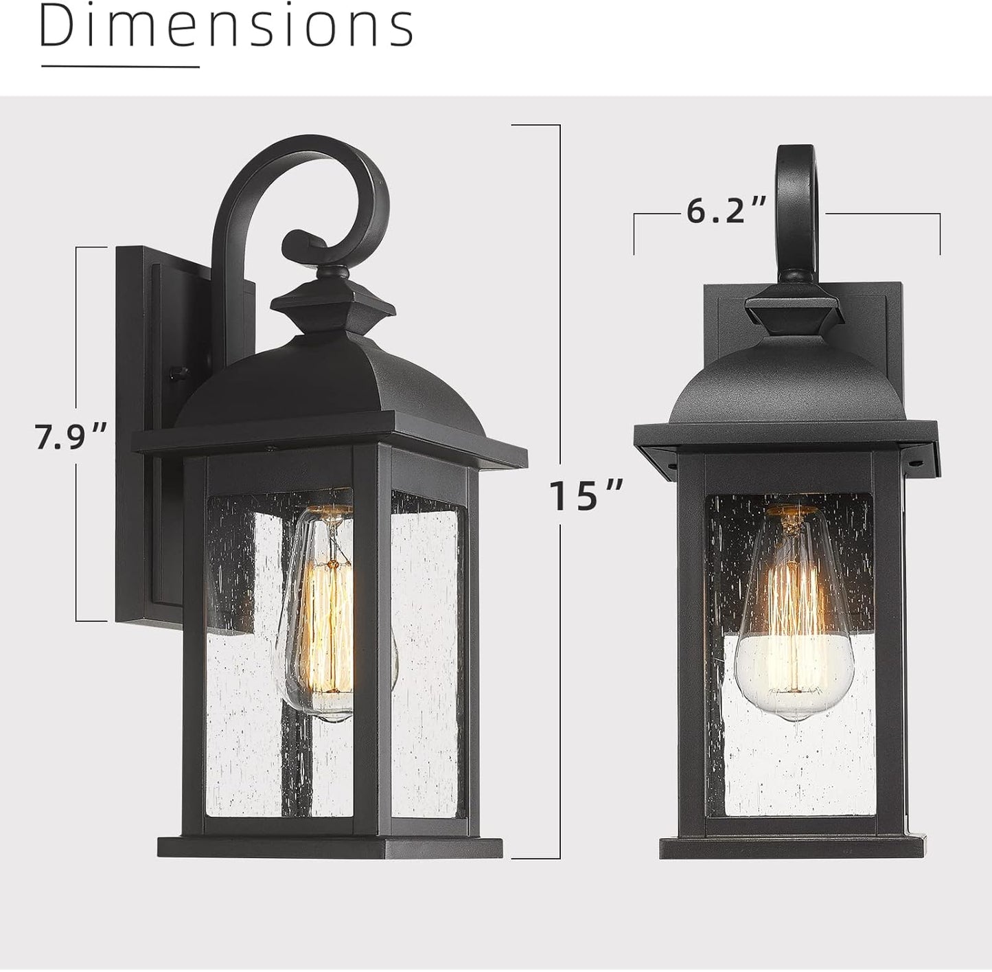 2 Pack FEMILA Outdoor Waterproof Wall Sconce with Seeded Glass Lampshade - Matte Black Finish, E26 Socket Wall Lantern for Porch - 4FD54B-2PK BK