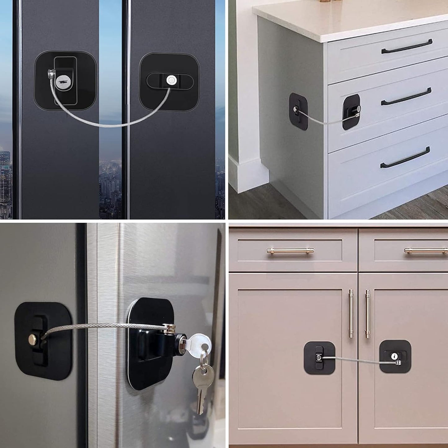 2 Pack Frenflu Refrigerator Lock with 4 Keys - Secure Lock for Fridge, Freezer, Cabinets, Drawers, Closets, Windows, and More