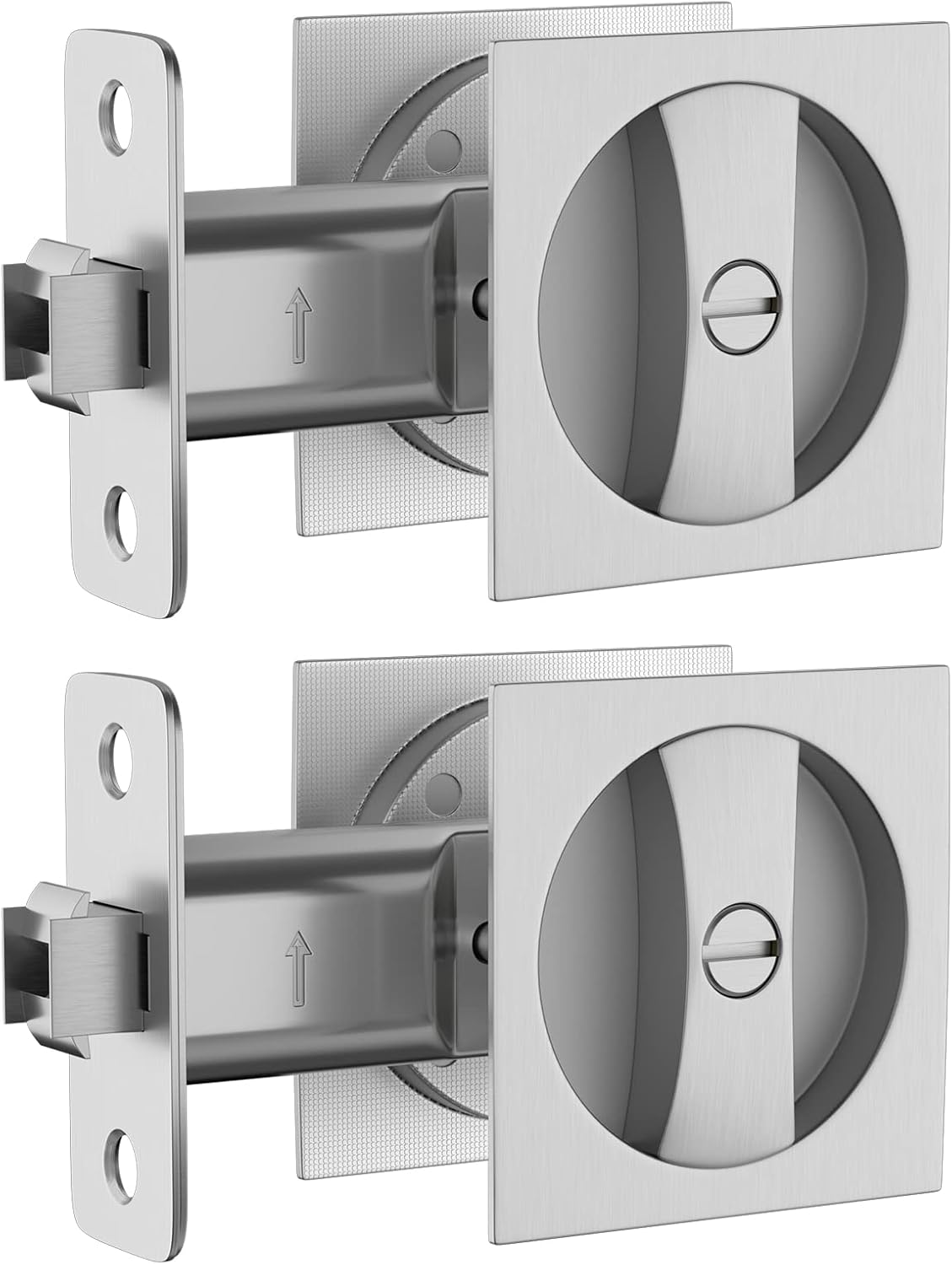 2 Pack goldenwarm Satin Nickel Privacy Square Pocket Door Locks - Commercial Grade Bed/Bath Pocket Door Hardware - 2-3/8" Backset Flush Locks