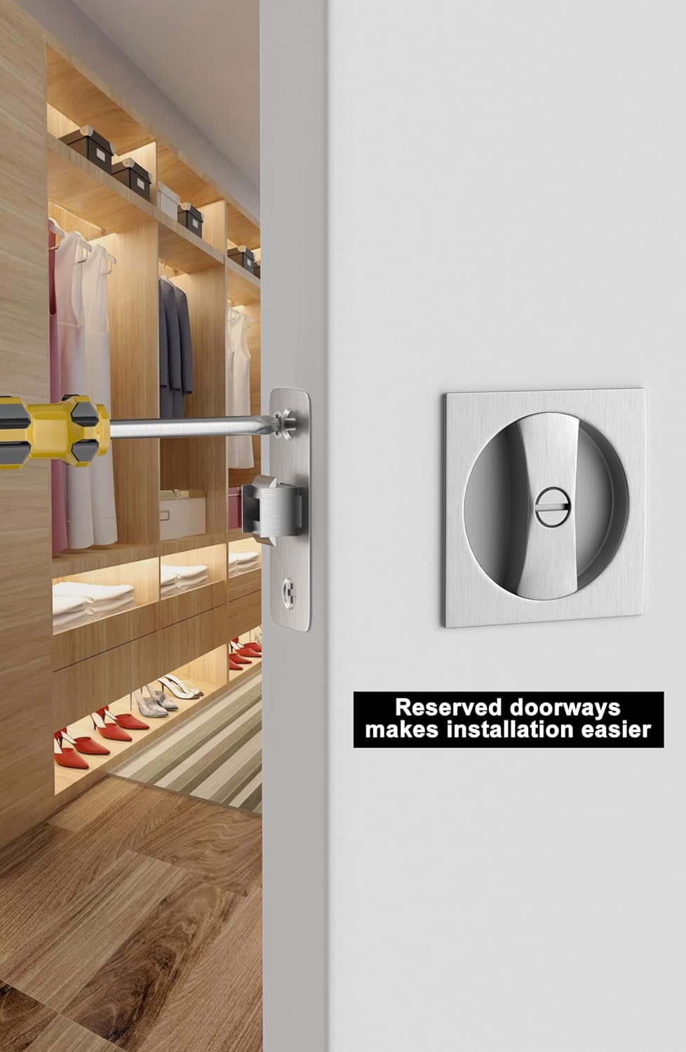 2 Pack goldenwarm Satin Nickel Privacy Square Pocket Door Locks - Commercial Grade Bed/Bath Pocket Door Hardware - 2-3/8" Backset Flush Locks